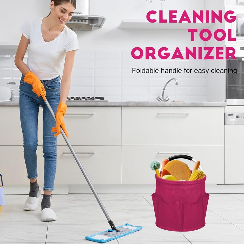 Ashmacdo Cleaning Caddy for Cleaning Supplies,17L Cleaning Supply Caddy with Handle Foldable Cleaning Supplies Organizer Bucket Cleaning Products Organizers for Home, Garden (Rose Red) - Image 3